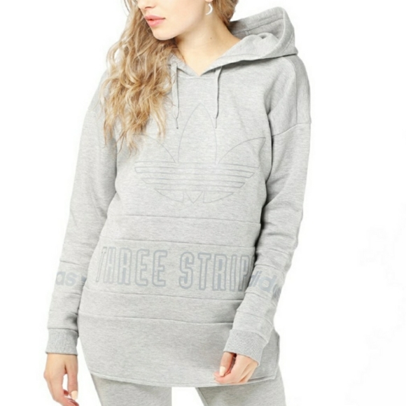 adidas Tops - ADIDAS Originals Three Stripes Print Hoodie Gray